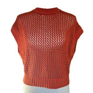 Madewell Top Women’s Size Small Open-Stitch Cotton Crop Sweater Tee Dark Copper